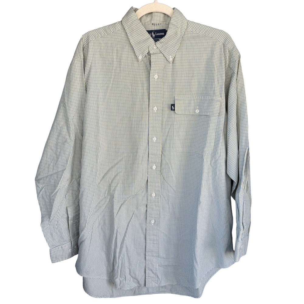 Ralph Lauren Yarmouth Shirt Mens Yellow Blue Plaid Cotton Button‎ Down